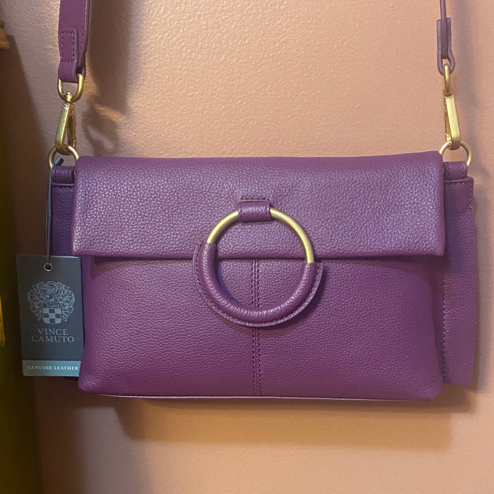 Vince Camuto NWT Livee Dark Zinnia Leather Crossbody Bag 11.5x7x2.5 w/ Dustbag